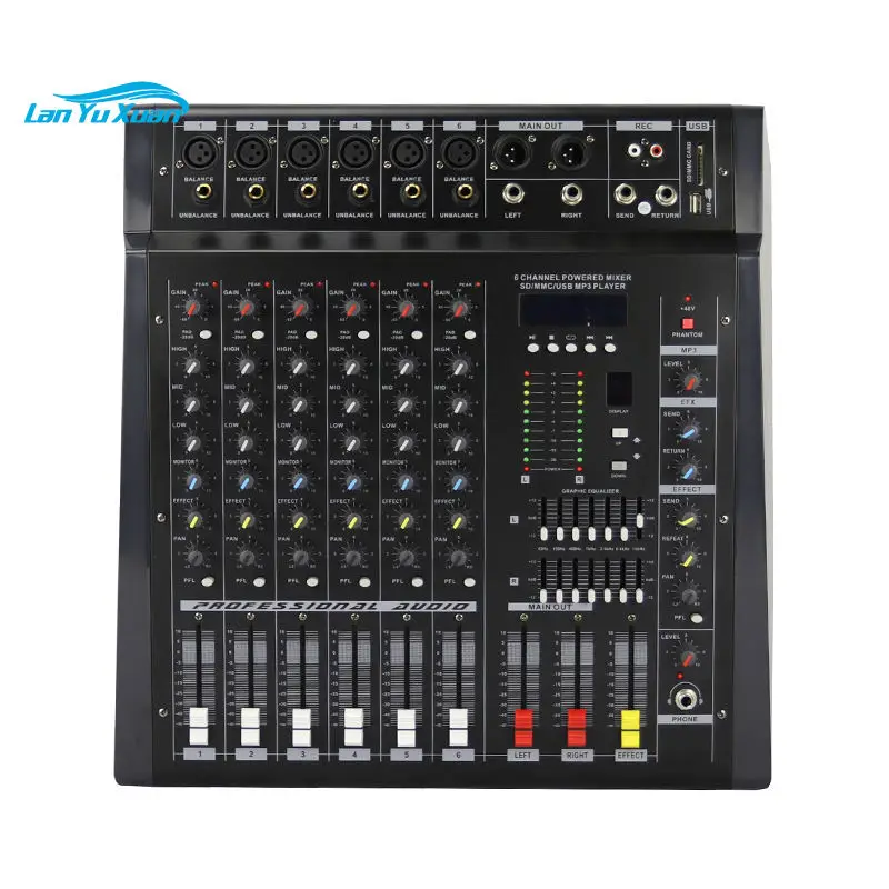 

Professional 6-Channel 350W BT Audio Console Mixer High Power 48V Audio Mixer with 6-Channel Sound