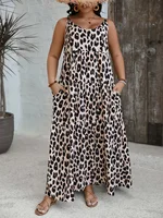 2025 nuevo vestido largo de verano elegante informal con volantes y estampado de leopardo para mujer de talla grande para vacaciones