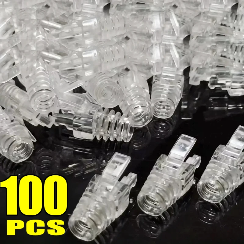 1-100Pcs Transparent RJ45 Ethernet Cable Connector Cover Strain Relief Boots Cover for Standard CAT6 CAT5 LAN Cord Boot Sleeve