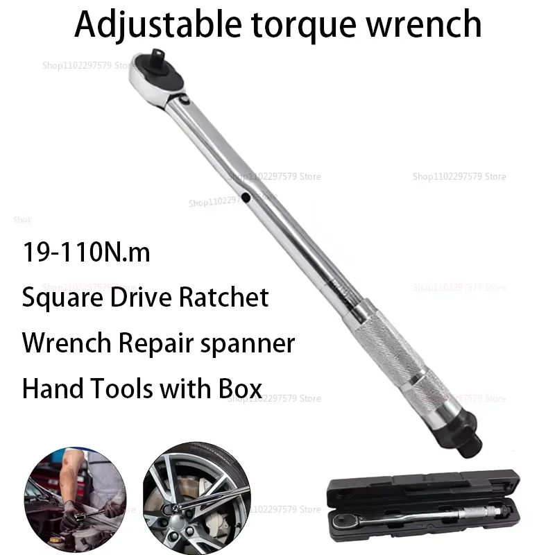 

3/8 -Inch Drive Click Torque Wrench 19-110N.m Square Drive Ratchet Wrench Repair Spanner Key Hand Tools With Box
