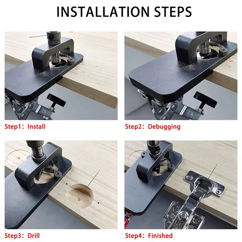 Y50A-Drilling Guide Jig Cabinet Door Hinge Hole Opener Template Puncher Locator 35Mm Hinge Boring Jig Kit Woodworking Tool