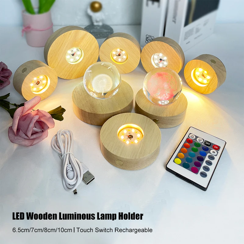 

Креативный деревянный светящийся держатель лампы «сделай сам», сенсорный переключатель, перезаряжаемый красочный светодиодный дисплей с пультом дистанционного управления