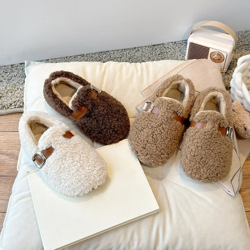 

Fashion Simple Plush Shoes Trend Versatile Winter Children's Shoes 2025 New Girls Fluffy Cotton Shoes Soft Bottom Non-slip Kids
