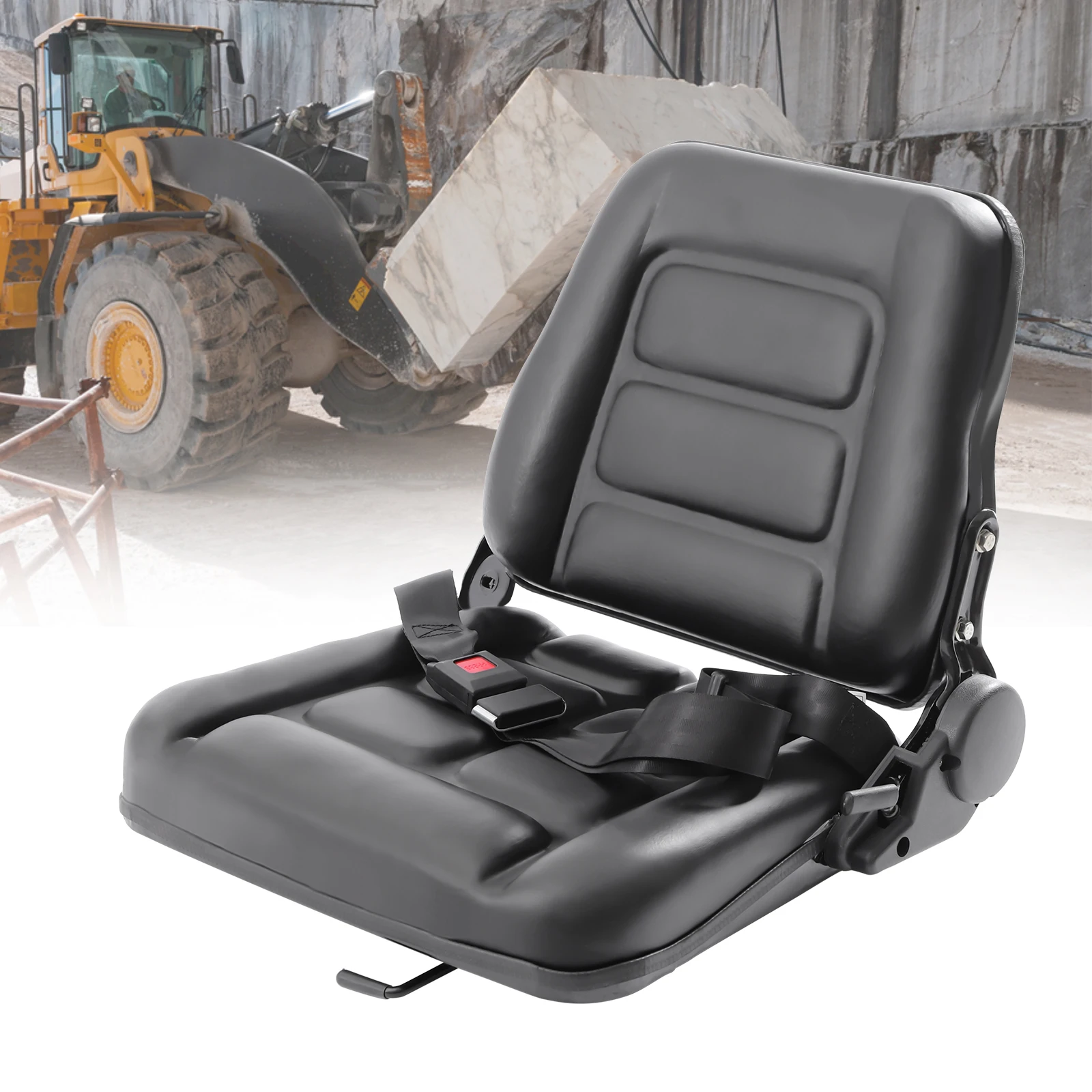 

Universal Fold Down Forklift Seat Adjustable Forklift Seat Replacement w/Safety Belt for Tractor Excavator Skid Loader Backhoe