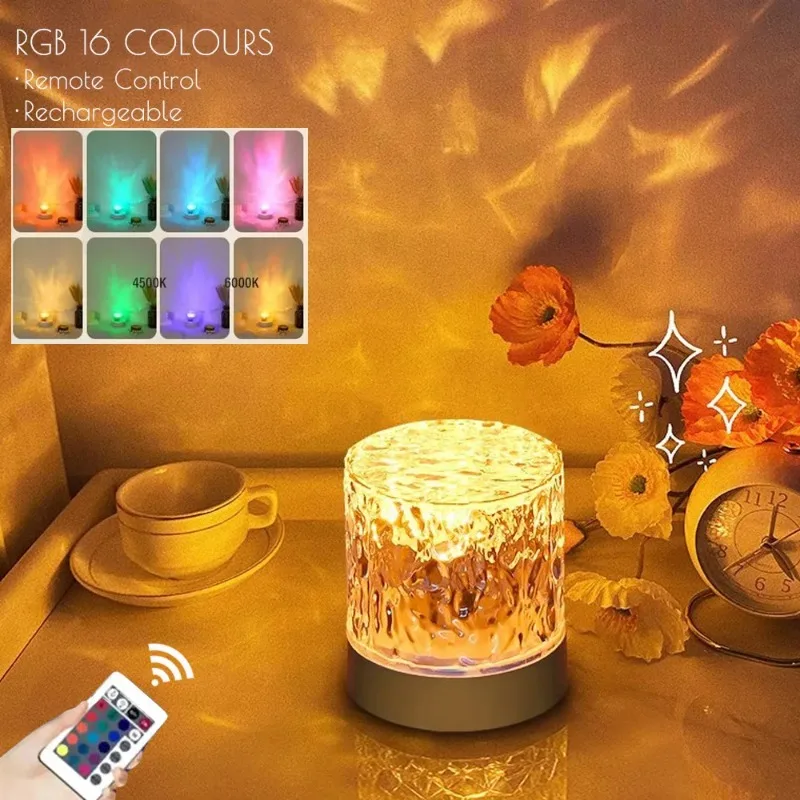 New Rotating Dynamic Flame Water Ripple Atmosphere Light Projection Starry Sky Romantic Bedroom Bedhead Decoration Nightlight