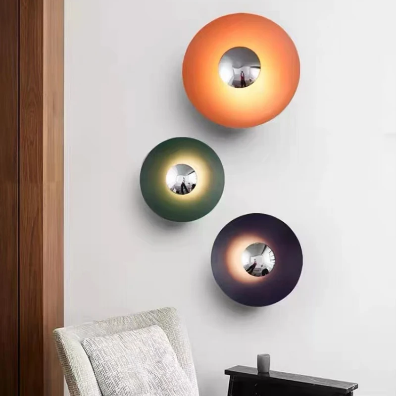 Colorful Round Metal LED Wall Lamp Orange Blue Green White Black Purple Chrome Lighting Sconce For Parlor Bedroom Aisle Stairs