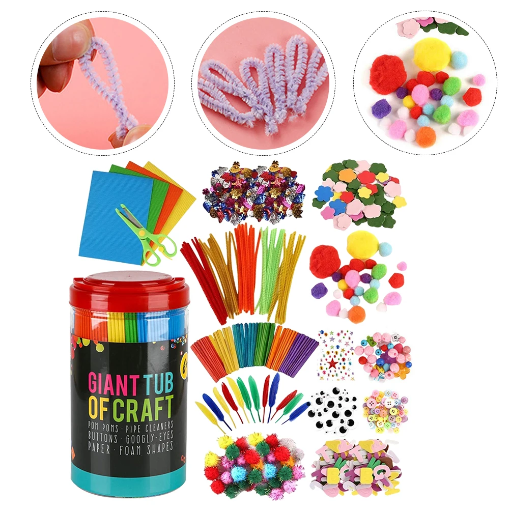 

1 set 1 Set Kids Children Handicraft Materials Creative Educational Supplies Preschool Station Diy Craft Set Pom Poms Buttons