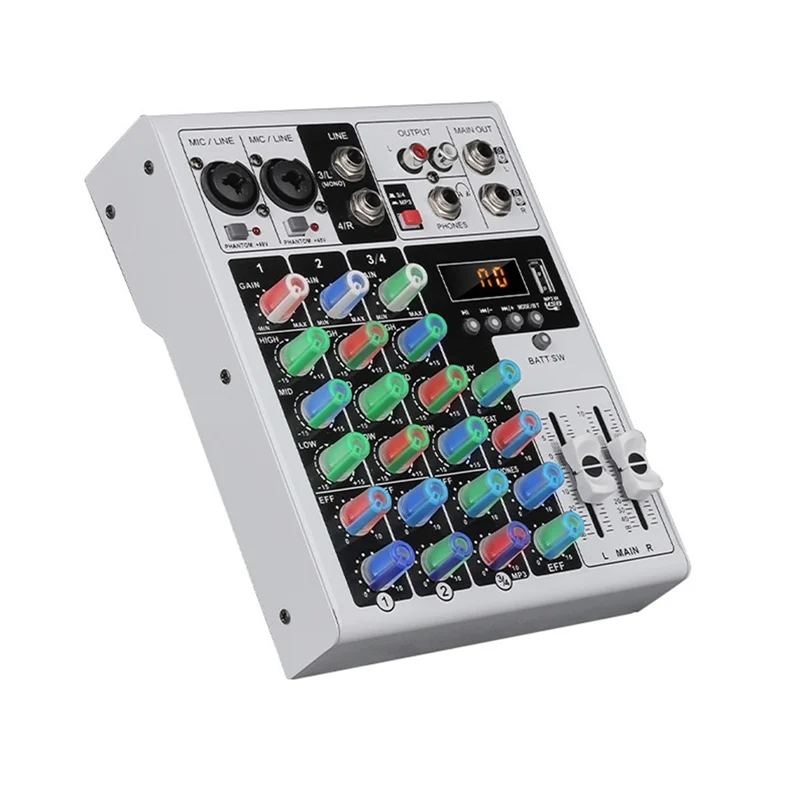 M16K-XLR Bluetooth 48V Phantom Power Audio Mixer 4 Canali Portatile DJ Karaoke Mixing Console Per PC Registrazione MP3 SPINA UE