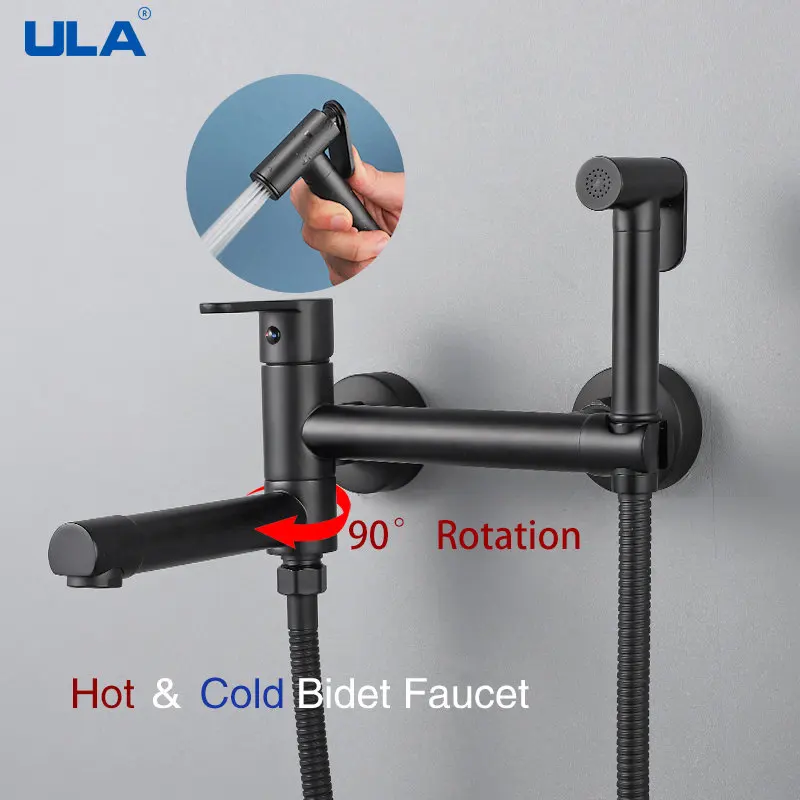 

ULA Brass Bidet Faucet Black Bathtub Faucets Handheld Toilet Bidet Sprayer Set Hot Cold Water Mixer Shower Head Self Cleaning