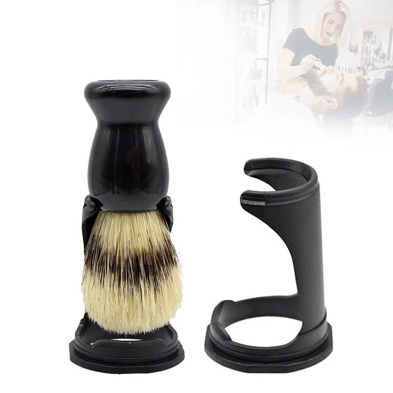 Professional Soft Boar Bristle Wood Beard Brush Hairdresser Shaving Tool Men Mustache Comb Kit Shaving Stand Holder Set