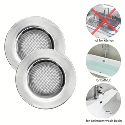 2pcs Stainless Steel Bathtub Strainers, Bathroom Sink Strainers, Shower Drain Hair Catcher, Drain Strainer For Laundry