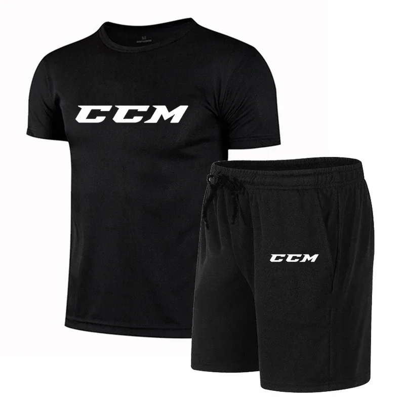 Summer men\'s fitness fashion casual sports quick drying breathable suit CCM short sleeve round neck T-shirt + shorts 2 sets