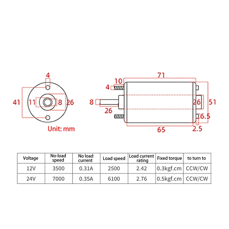 30W 12V-3500Rpm / 24V-7000Rpm 3420 DC High Speed Motor Speed Adjustable CW CCW Threaded Shaft Motor Miniature DC Small Motor