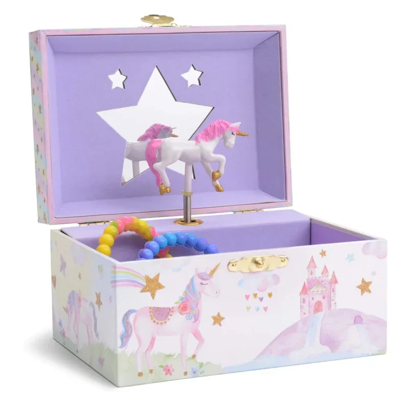 Girl's Musical Jewelry Storage Box with Spinning Unicorn Ballet Ideal Toddler Birthday Christmas Holiday New Year Surprise Gifts