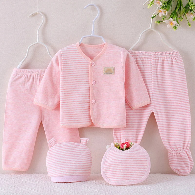 

5Piece Sets 2024 Spring Autumn Newborn Girls Boys Clothes Casual Cartoon Cute Stripe Cotton Soft Tops+Pants Baby Items BC1579-1