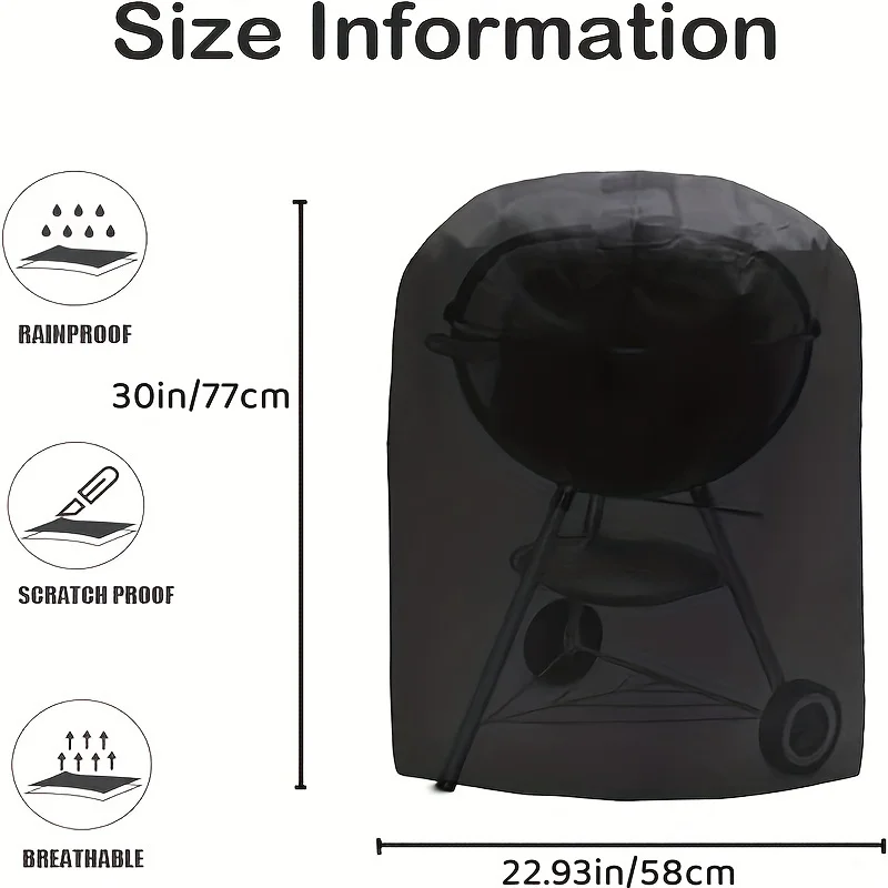 Charcoal Grill Cover, BBQ Grill Cover for Weber 22 Inch Charcoal Kettle, Heavy Duty Waterproof Outdoor Smoker Cover, Round Grill