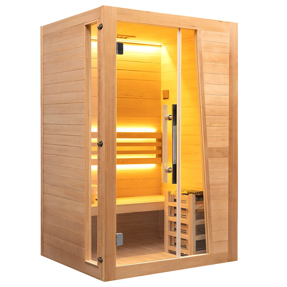Home Commerical Luxury Steam Sauna Room 2 Person Indoor Hemlock Wood Traditional Sauna