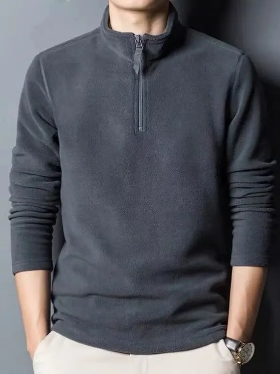 

Утепленный двусторонний флисовый свитшот из овечьего вельвета с длинным рукавом, мужской, для активного отдыха, морозостойкий, с высоким воротником, теплый