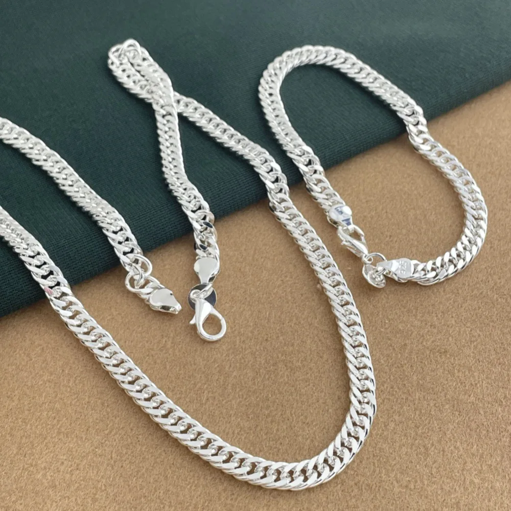 925 Sterling Silver Double Buckle Necklace Bracelet Set