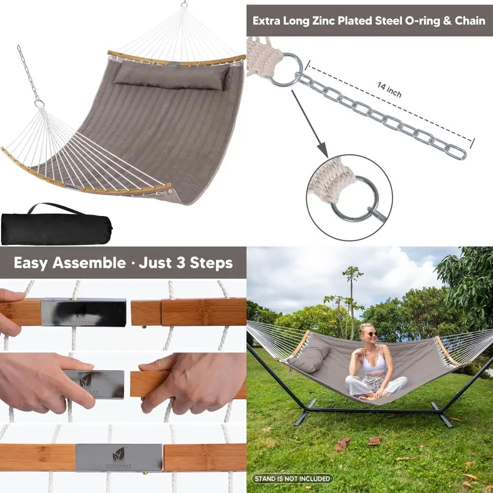 

Portable Double Hammock with Curved Bar, 450 lbs Capacity, Heavy Duty Outdoor, Carrying Bag, Brown