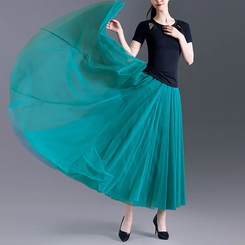 

720 Degree Three-Layer Large Swing Skirt Women Mesh A-Line Skirt Performance Square Dance Skirts Spring Summer Autumn Winter