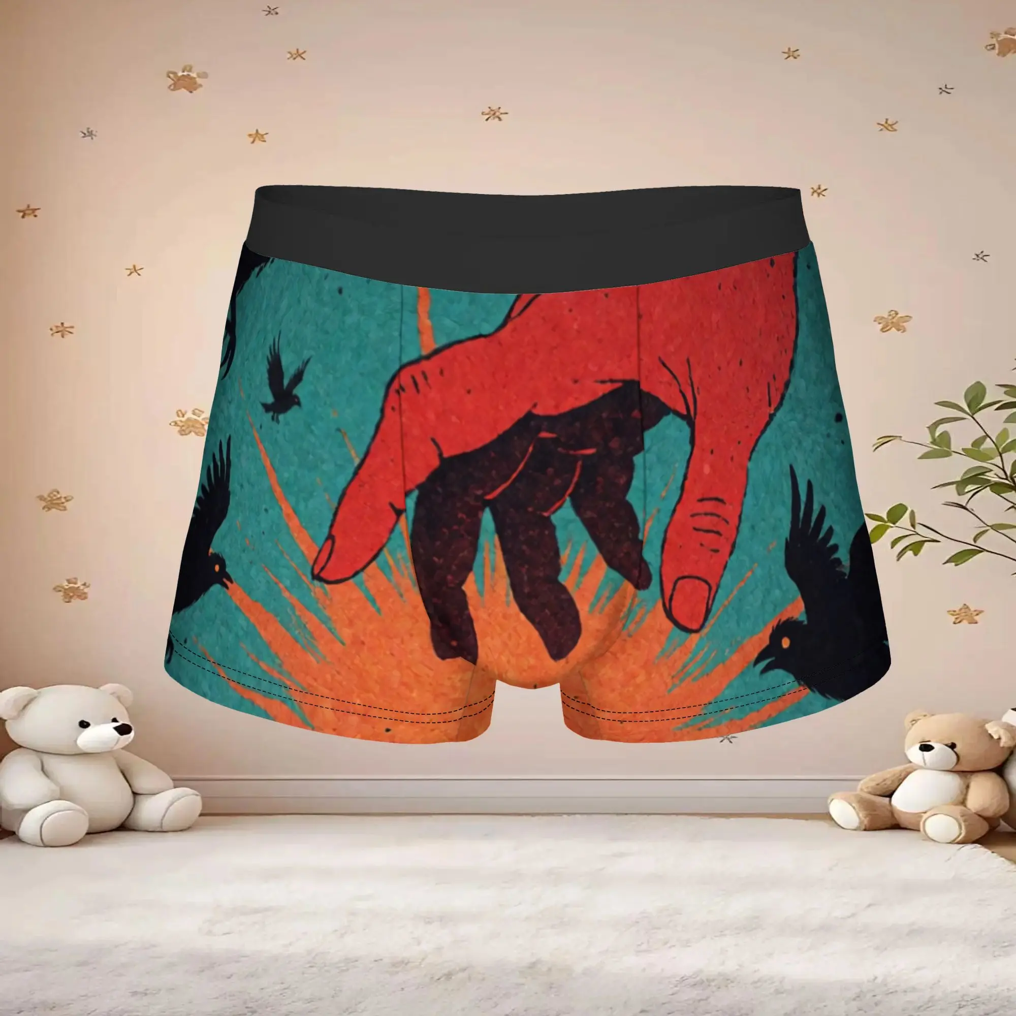 1pc Vintage Raven Red Hand Underpants Humor Panties Male Underwear Comfortable Shorts Boxer Briefs
