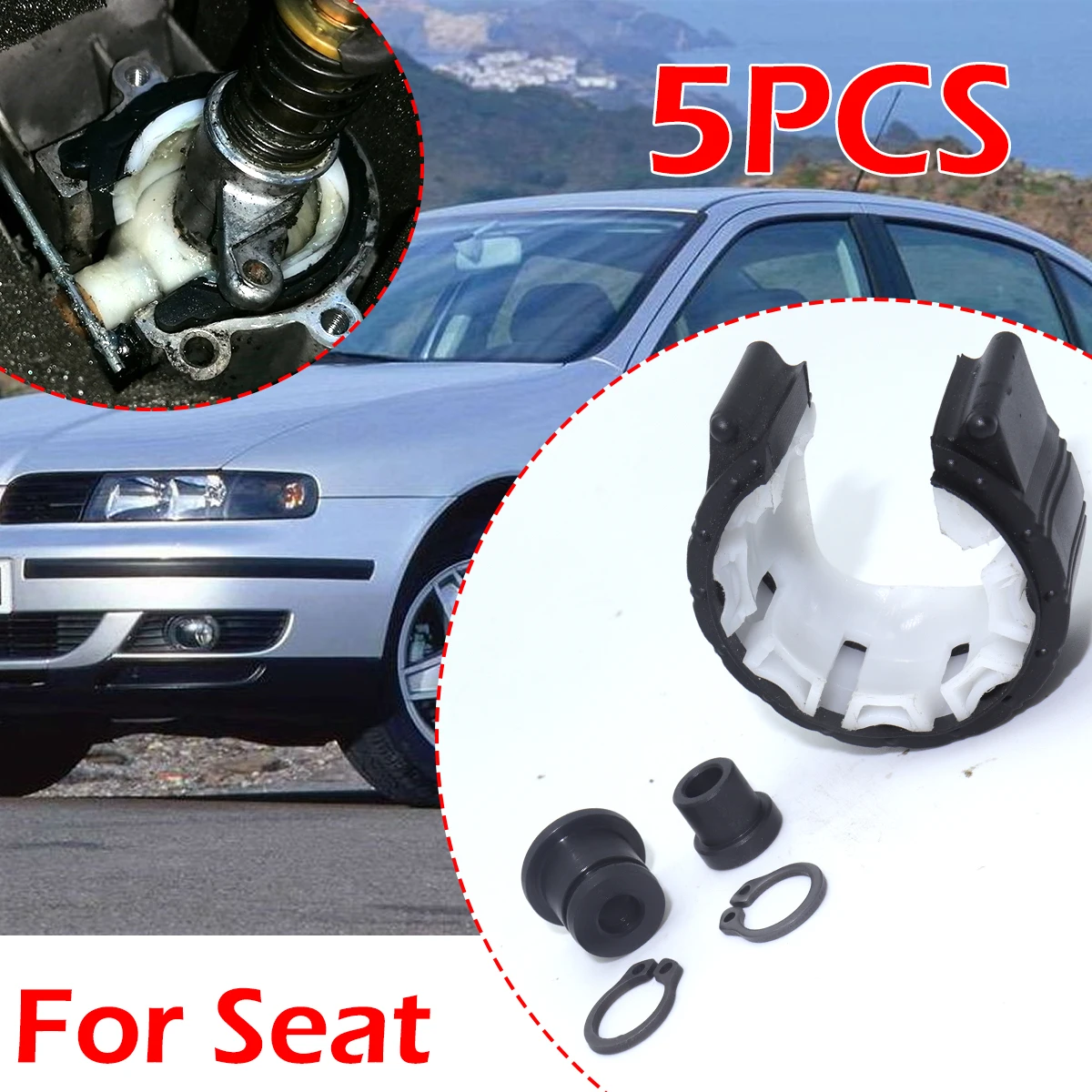 

5pc/set Gear Cable Bushing MT Gearbox Bearing Shell Rebuild Kit Shifter Lever Rod End Clip Manual For SEAT Ibiza Toledo Altea