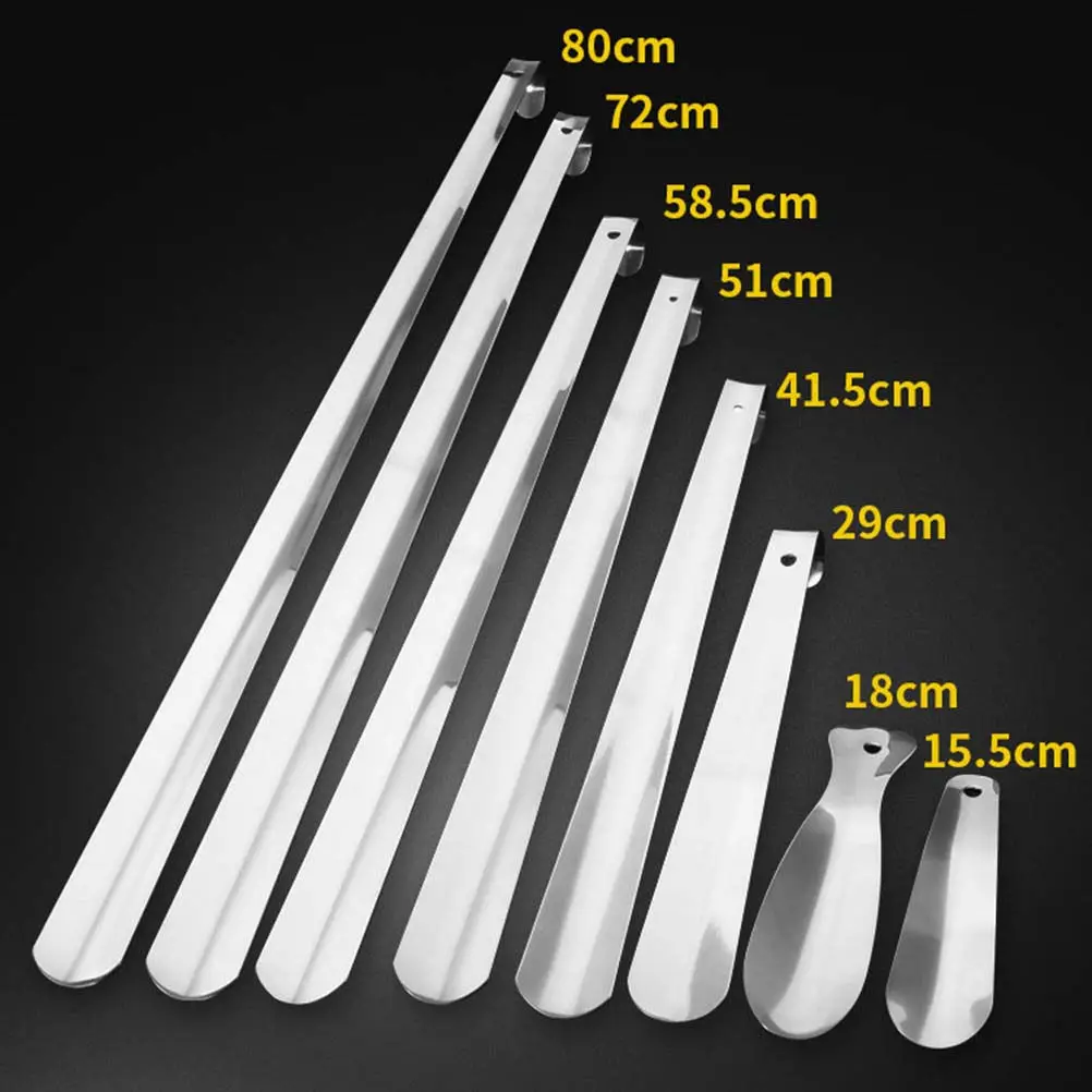 High Quality Stainless Steel Long Shoe Horn Tool Scratch Resistant Polished Surface Easy Grip Long Handle Shoehorn for Mobility