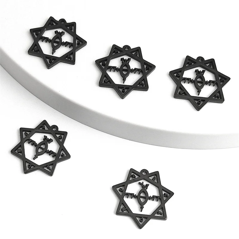 5PCS Stainless Steel Star of BABALON Symbol Charm for Bracelets Pendant Men/Women Silver Color Heptagram Jewelry Making 1720