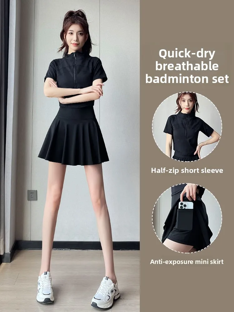 

Women's Fitn Yoga Sports Set Summer 2026 New Badminton Tennis orm Qui Dry Pleated ort Skirt Pants Running Outfit