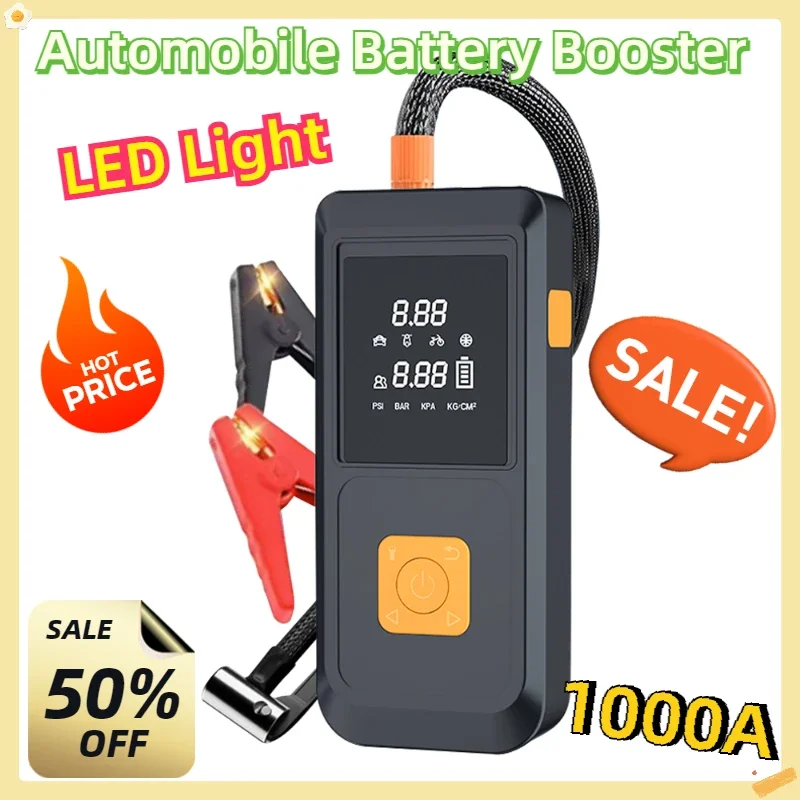 

Automobile Battery Booster Power Pack with LED Light Power Bank Function Digital Jump Starter with Air Compressor 1000A