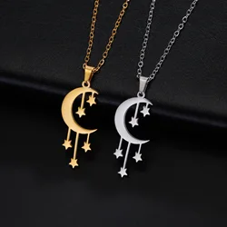 HIPEE New Fashion Moon Meteor Pendant Necklace for Women Stainless Steel Delicate Chain Charm Necklaces Wedding Jewelry Gifts