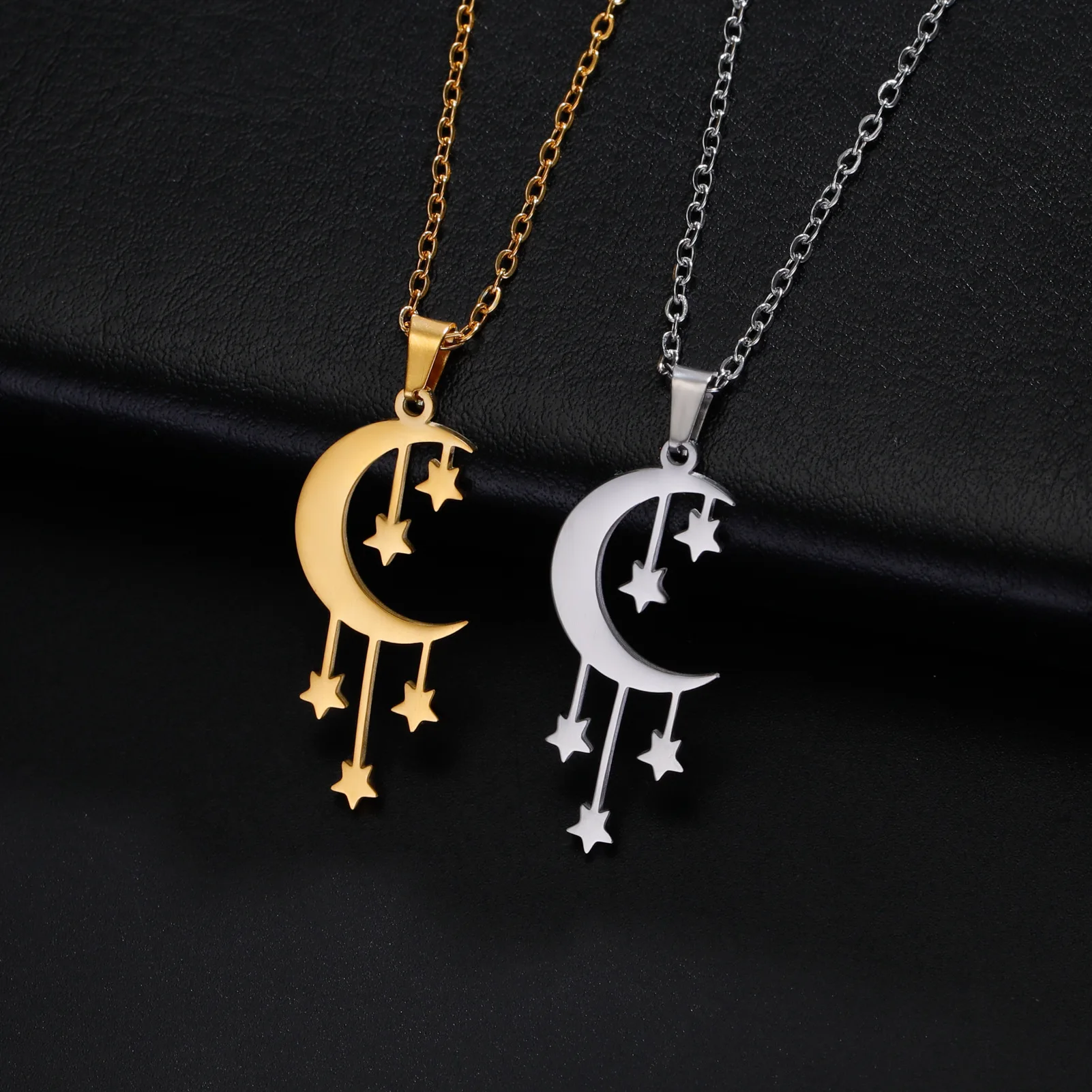 HIPEE New Fashion Moon Meteor Pendant Necklace for Women Stainless Steel Delicate Chain Charm Necklaces Wedding Jewelry Gifts