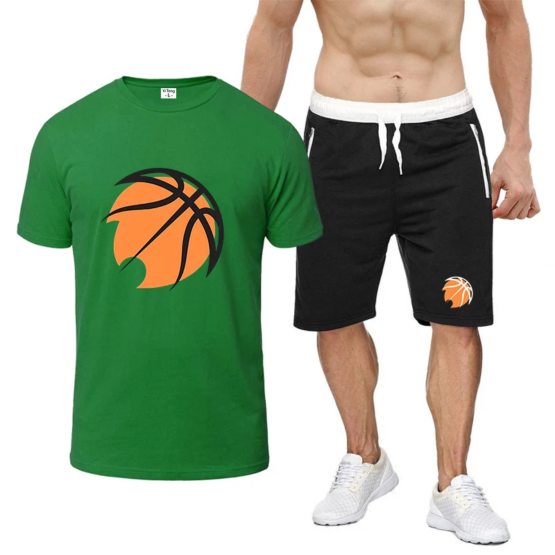 Men's 2025 Basketball pattern Logo Print Summer New Short Sleeve Oversized Breathable Lightweight T-shirt Pants Suits