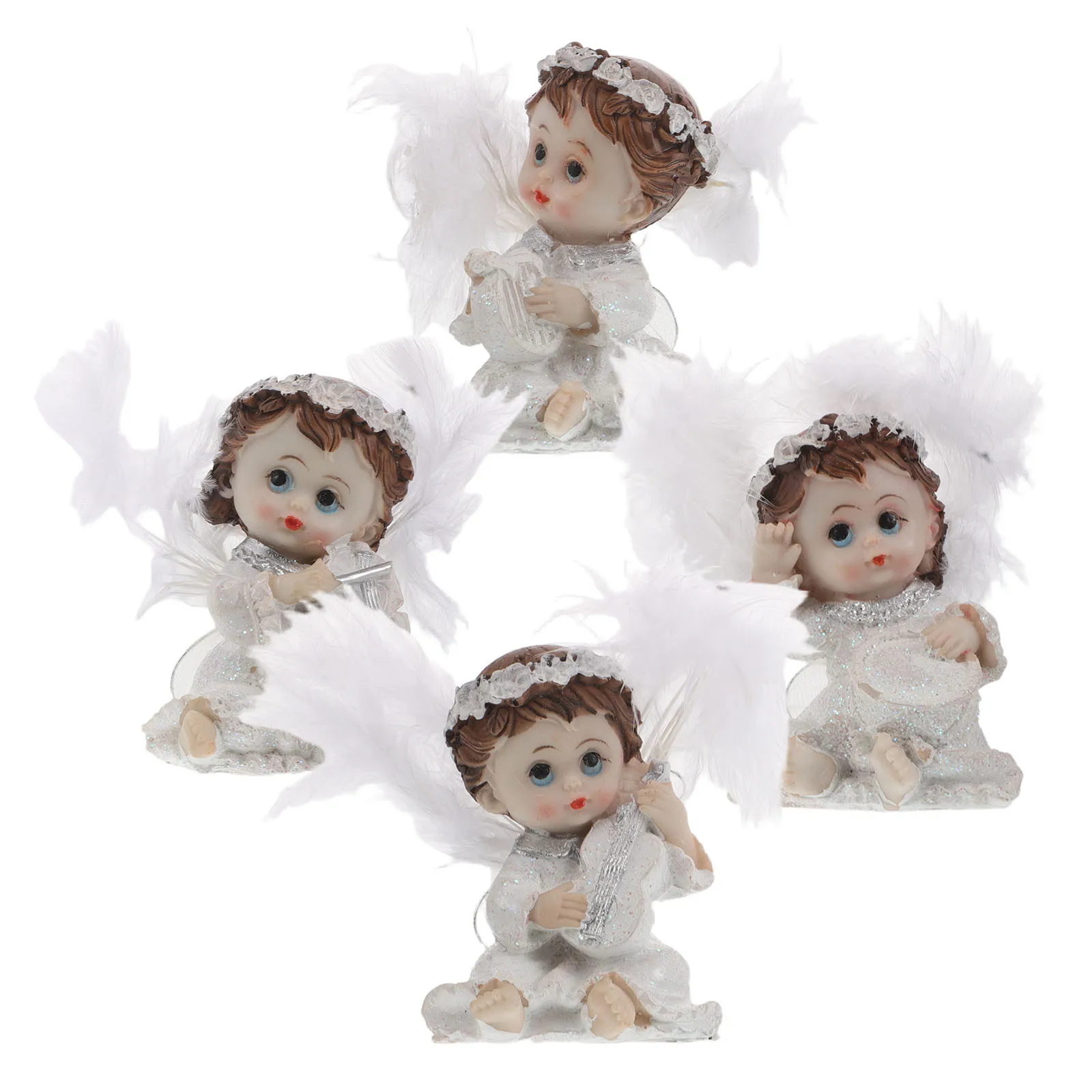 

4Pcs Mini Music Band Angel Decorations Resin Cherub Statues Furry Wings Home Party Festival Decoration Cherub Ornaments