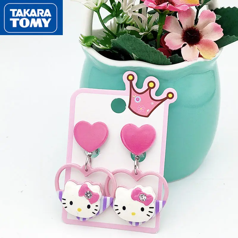 

TAKARA TOMY Children's Cartoon Hello Kitty Love Earless Ear Clip Girl Student Sweet Princess Light and Cute Earrings