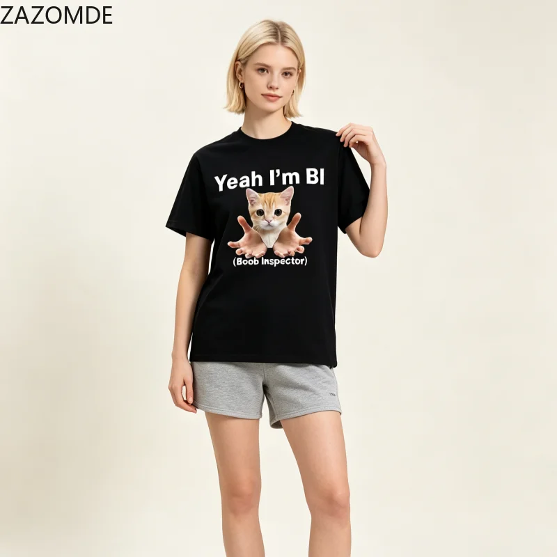 ZAZOMDE Daily Casual Graphic Short Sleeve Tee Funny Ginger Cat Text Meme Design Unisex Streetwear Tshirt Man and Women 2026