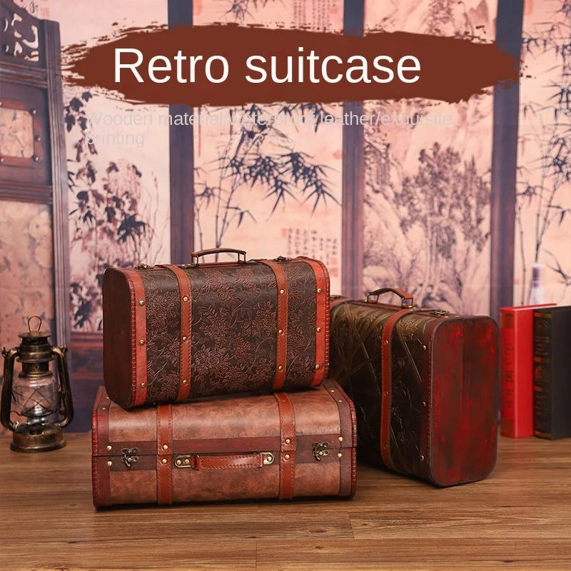 Vintage Retro Portable Storage Box Republic of China Leather Case Storage Organization Wooden Box Show Window Decoration