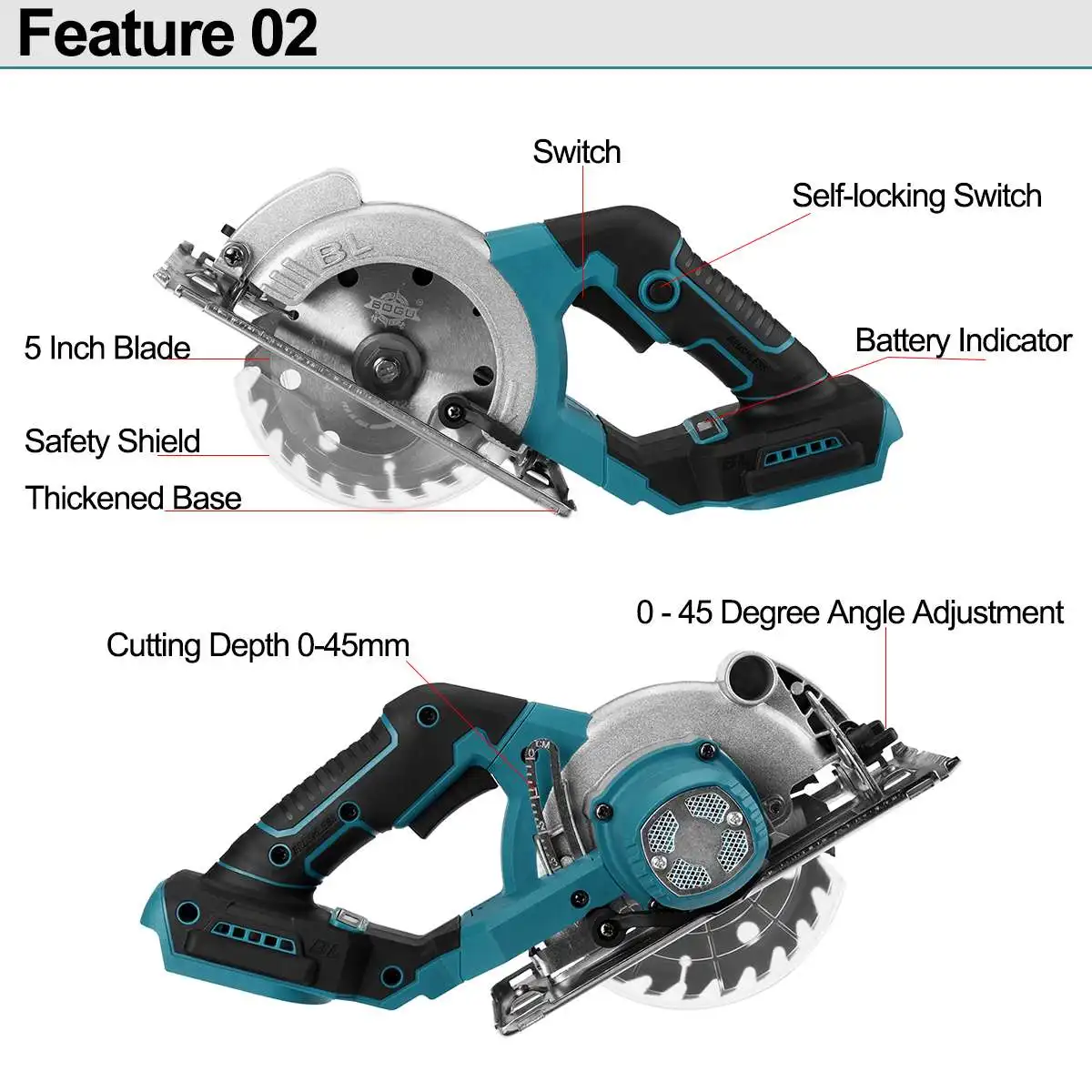 Imagem -03 - Brushless Cordless Elétrica Serra Circular Máquina de Corte Ajustável para Makita 18v Bateria Pvc Madeira 125 mm ° a 45 °