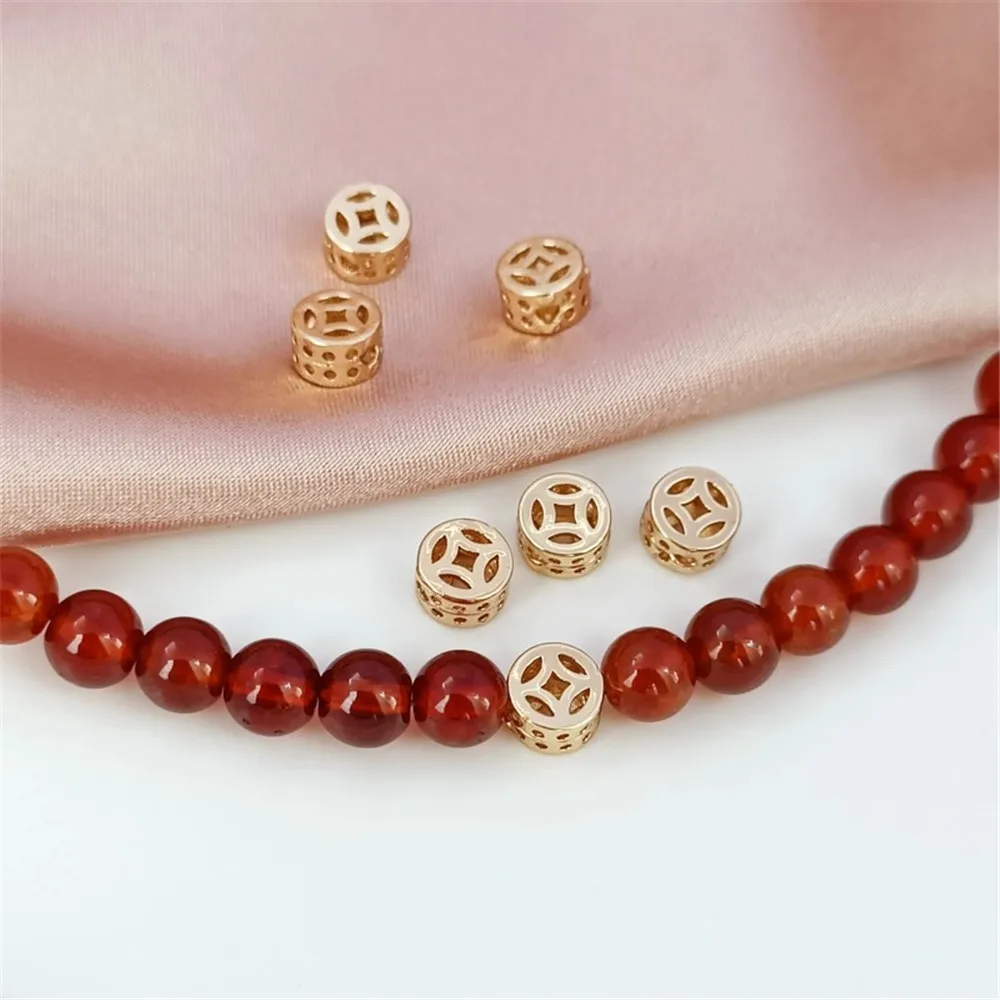 

14K Gold-plated Hollowed-out Circular Straight Hole Three-dimensional Coin Beaded Stringing Handcrafted DIY Jewelry Accessory