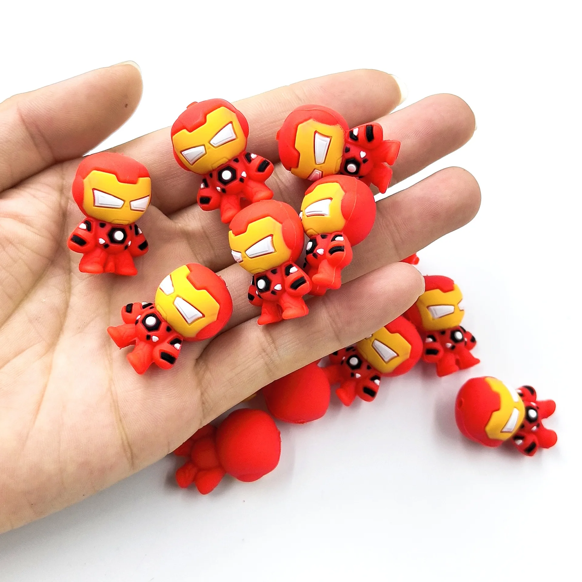 5PCS super hero Iron man 3D Silicone focal Beads For Jewelry Making DIY Nipple Chain Bead Pen Handmade Accessories