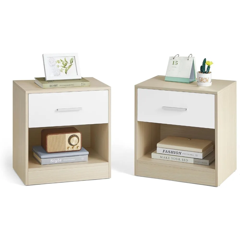 Mesita de Noche con Cajón y Asa, Mesa Auxiliar para Dormitorio y Salón #1