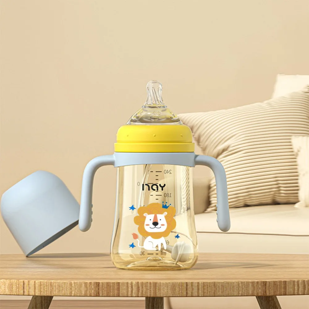 

Cute Drop Resistant Newborn Bottle 240ML Easy Grip Baby Feeding Bottle Cartoon Wide Neck Baby Drinking Cup Baby Feeding