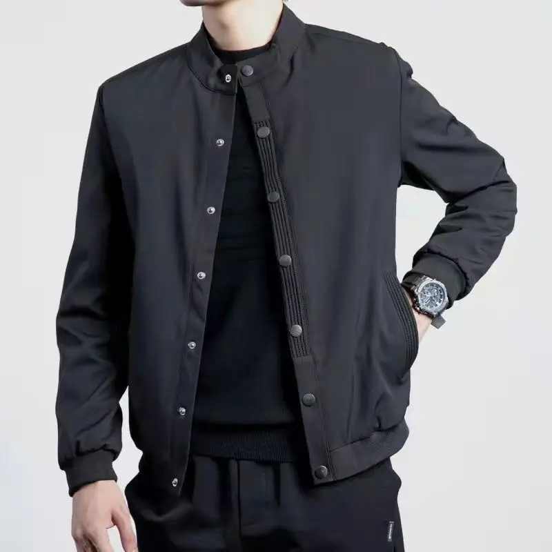 New Autumn Men's Thin Tops Trendy Casual Baseball Uniform Winter Plush Velvet Thick Jacket
