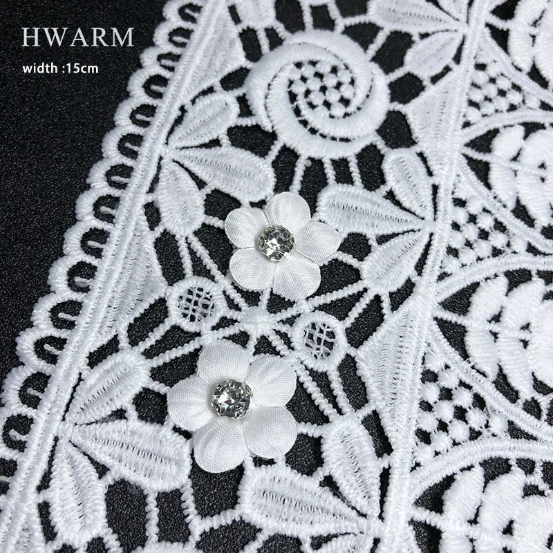 5yard 15cm African 3d Lace Fabric 2022 With Rhinestone Arts Craft Sewing Wedding Decoration Water Soluble Embroidery Trimming