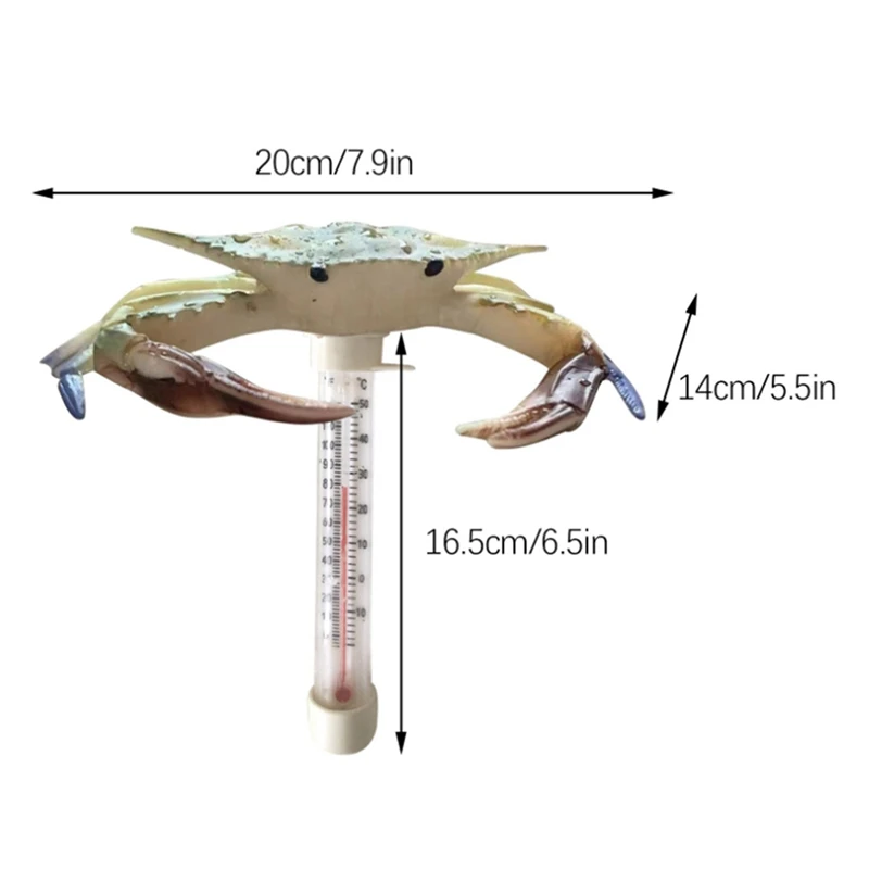 Pool Thermometer Floating Easy Read Large Size Pool Thermometer Ocean Animal Shaped Thermometer(Crab)