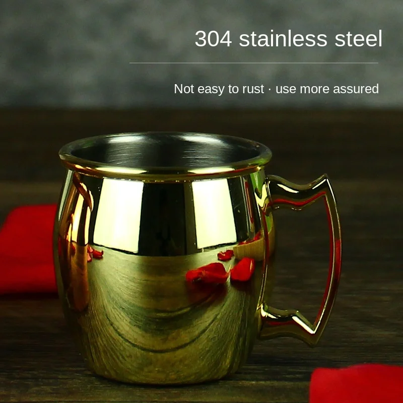 

European Moscow Gold Smooth Mule Cup Stainless Steel Solid Copper Plated Metal Wine Cup Cocktail Bar Cup