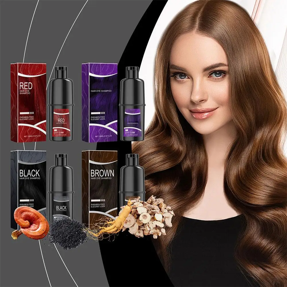 100ml Natural Herbal Hair Dye Shampoo 3 In 1 Hair Color Shampoo For Gary Hair Dark Brown Black For Women Men Coverage Q0x2 image 4