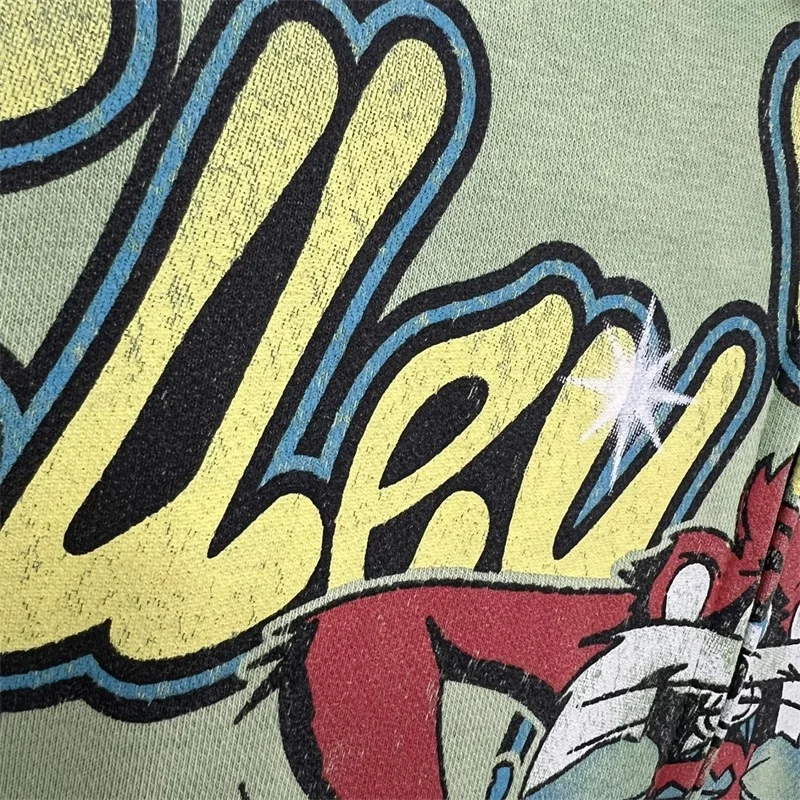 سترات بسحاب مطبوعة برسوم كارتونية من Green Washed VALLEY للرجال والنساء من القطن الخالص بغطاء للرأس كبير الحجم أمريكي عتيق