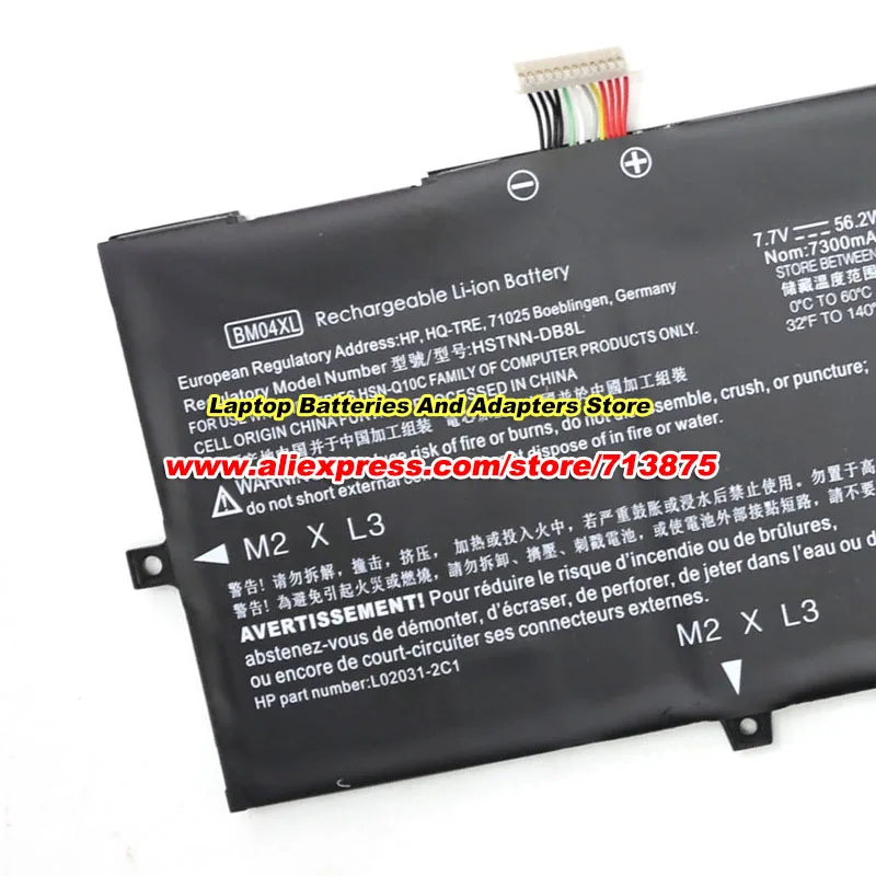 

Genuine BM04XL Battery HP HSTNN-UB7L L02478-855 7.7V 7300mAh 56.2Wh for HP Elitebook X360 1030 G3 G4 Laptop HSTNN-DB8L HSN-Q10C